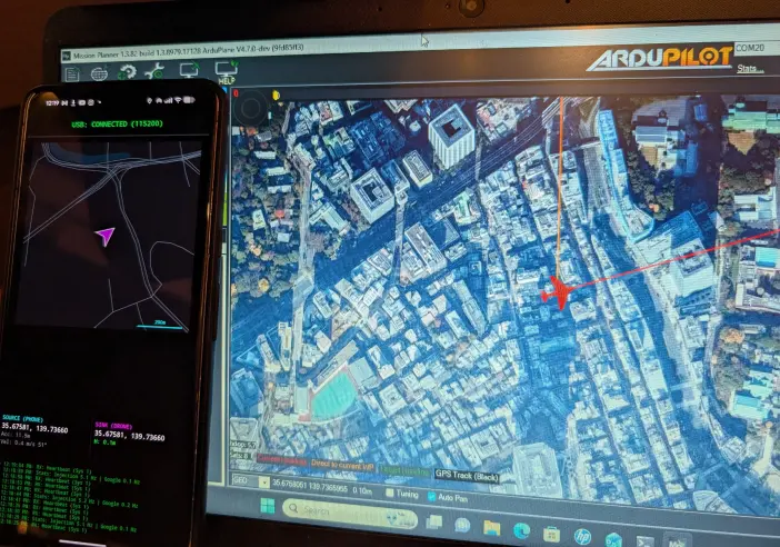 MAVLink GPS connected to Mission Planner showing correct position